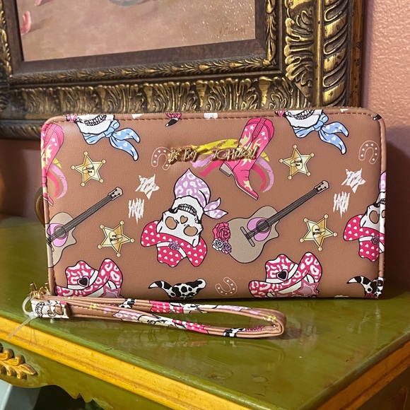 Betsey Johnson NEW Brown Western-Themed Wallet with Guitar and Skull Design 8x5 - Picture 1 of 5